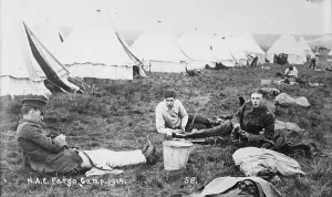 Army Camp Prints: Recruits, Aldershot, H.A.C. Fargo Camp. 1914, 1914. Creator: Bain News Service