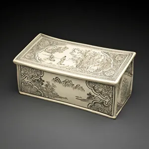 Rectangular Pillow with Figural and Landscape Scenes, Double-Lotus Rectangular Pillow with Figural and Landscape Scenes, Double-Lotus