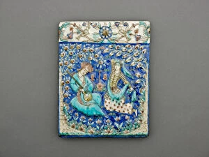 Rectangular Tile with Musician and Dancer, Qajar dynasty (1796-1925), 19th century