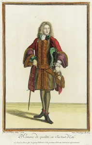 Recueil des modes de la cour de France, Homme de Qualité en Surtout d'Esté, 1684. Creator: Jean de Dieu
