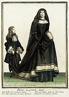 Recueil des modes de la cour de France, Dame en Grand Dueil, Bound 1703-1704. Creator: Henri Bonnart