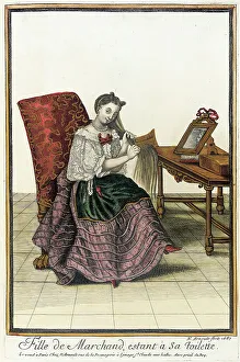 Recueil des modes de la cour de France, Fille de Marchand, estant à Sa Toilette, 1687. Creator: Nicolas Arnoult