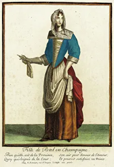 Recueil des modes de la cour de France, Fille de Retel en Champagne, between c1678 and c1693. Creator: Nicolas Bonnart