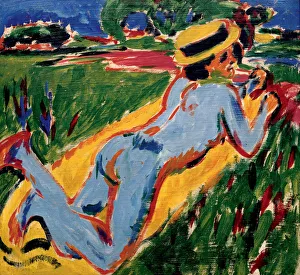 At The Water Prints: Recycling Blue Nude in a Straw Hat, 1909. Artist: Kirchner, Ernst Ludwig (1880-1938)
