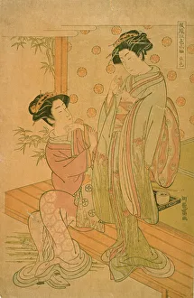 Adjusting Prints: Red, 18th century. Creator: Isoda Koryusai