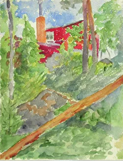 Wiik Maria Prints: A red building on a cliff between trees. Creator: Maria Wiik