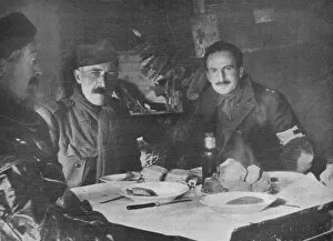 Red Cross officers at dinner in a dug-out, 1914