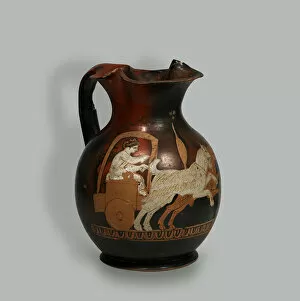 Attica Gallery: Red figured Oenochoe: a Chariot Driven by Two Goats, 4th century BC. Creator: Art of Ancient Rome