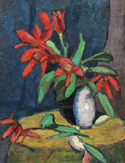 Hermann 1891 1914 Prints: Red flowers in white jug, 1911. Creator: Stenner, Hermann (1891-1914)