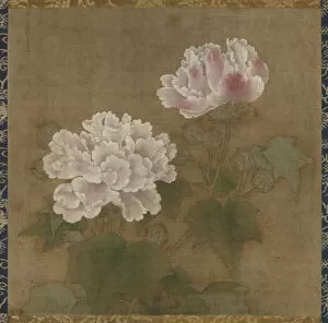 Tempera On Silk Collection: Red hibiscuses (Set of two hanging scrolls), 1197. Artist: Li Di (active 12th century)