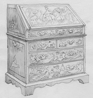 Red lacquer cabinet, (1950). Creator: Shirley Markham