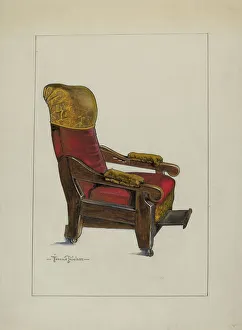 Truelson Florence Prints: Red Plush Morris Chair, c. 1937. Creator: Florence Truelson
