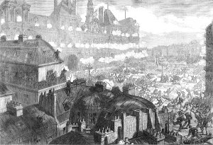 Rifleman Prints: The Red Republican insurgents attacking the Hotel de Ville, Paris, 1871. Creator: Unknown