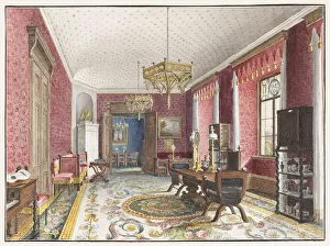 The Red Room, Schloss Fischbach, c. 1846. Artist: Klose, Friedrich Wilhelm (1804-1863)