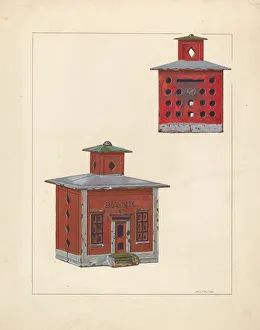 School House Prints: Red School House Bank, c. 1937. Creator: William O. Fletcher