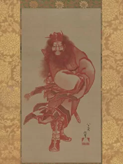Scroll Collection: Red Shoki, the Demon Queller, dated 1847. Creator: Hokusai