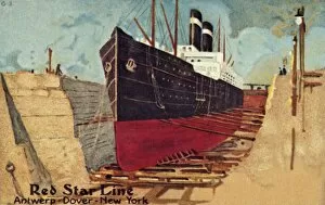 Ocean Liner Gallery: Red Star liner in dry dock for repair, c1905. Creator: Unknown