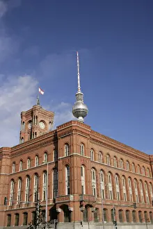 Aged Prints: Red Town Hall, (Rotes Rathaus) from Spandauer Strasse, Berlin, Germany, 2025. Creator: LTL