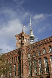 Aged Prints: Red Town Hall, (Rotes Rathaus) from Spandauer Strasse, Berlin, Germany, 2025. Creator: LTL