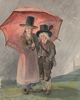 Karl Ludwig Prints: Red umbrella, 1847. Creator: Karoly Lajos Libay