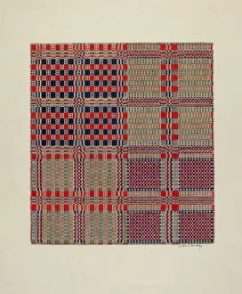 Red, White & Blue Coverlet, c. 1940. Creator: Merkley, Arthur G Red, White & Blue Coverlet, c. 1940. Creator: Merkley, Arthur G