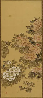 Kakemono Gallery: Red and white peonies, Edo period, 1615-1868. Creator: Unknown