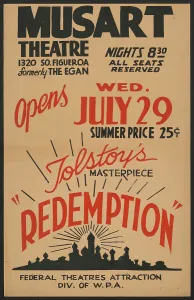Tolstoy Leo Graf Prints: Redemption, Los Angeles, 1936. Creator: Unknown