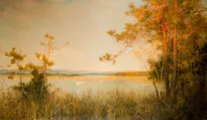 Reed Gallery: Reedy Mere And Sunlit Hills, 1890-91. Creator: Alfred Edward East