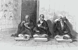 Aime Humbert Droz Prints: Refectory of a Buddhist monastery; A European Sojourn in Japan, 1875. Creator: Unknown