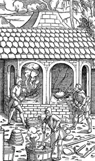 Smelting Prints: Refining copper: removing cakes of copper from the crucible and quenching in a tub of water