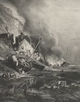 Repairs Prints: Refitting of a Ship at Low Tide, 1833. Creator: Eugene Isabey
