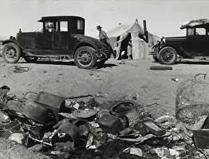 Rubbish Prints: Refugee families encamped near Holtville, California, 1937. Creator: Dorothea Lange