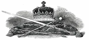 Regalia of Scotland: Crown Sceptre, Sword, and Lord Treasurer's Rod, 1850. Creator: Unknown