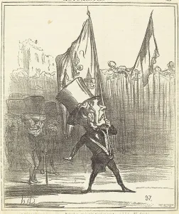 Flag Bearer Prints: Regardez, mais n'y touchez pas!, 1871. Creator: Honore Daumier