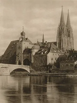 River Danube Prints: Regensburg - Bridge-Gate and Cathedral Towers, 1931. Artist: Kurt Hielscher