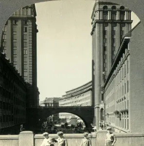 Stockholm Prints: From Regeringsgatan down on Kungsgatan and its two Skyscrapers, Stockholm, Sweden, c1930s