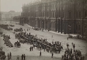 Bolshevic Gallery: Regiments summoned back from the war front by the Provisional Government on Palace Square, before th
