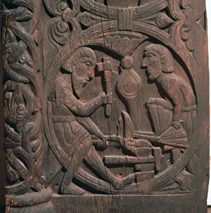 Regin the smith forging the sword of Sigurds father, 12th-13th century