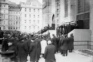 Casket Prints: Reid Funeral - leaving the Cathedral, 1913. Creator: Bain News Service