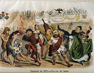 Reign of Amadeo of Savoy, cartoon of the carnival with politicians, the Kaiser, Napoleon III