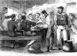 Beef Prints: The Reinforcements for Canada: dinner-time and serving out of the grog on board a troop