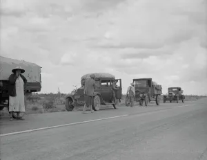 Drought Prints: Three related drought refugee families from Oklahoma on highway near Lordsburg