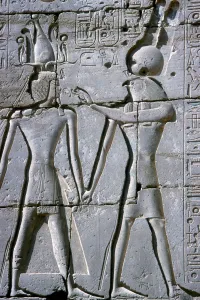 Relief of Amun-Ra giving life to Rameses II, Temple of Rameses II, Luxor, Egypt, c1250 BC Relief of Amun-Ra giving life to Rameses II, Temple of Rameses II, Luxor, Egypt, c1250 BC