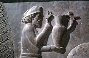 Achaemenid Collection: Relief of an Armenian man carrying a vessel, the Apadana, Persepolis, Iran