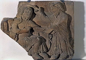 Relief with Christ and St. Peter, high-relief in stone from Vic Cathedral