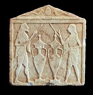 Relief depicting the Dioskouroi, 600-550 BC. Creator: Unknown