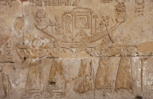 Relief depicting the sacred boat of Horus, Temple of Edfu, Egypt, Ptolemaic period, 237-57 BC (2003) Creator: LTL
