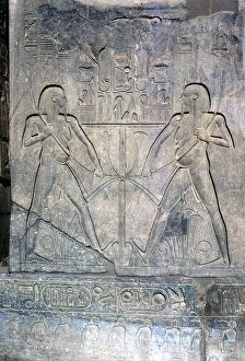 Nile Gallery: Relief of two figures of Hapy god of the Nile, Temple sacred to Amun Mut & Khons, Luxor, Egypt
