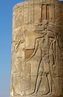 Relief of the god Sobek wearing shuty crown, Temple of Kom Ombo, Egypt, 2nd century BC (2023). Creator: Unknown