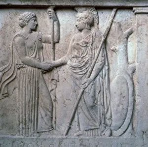 Juno Prints: Relief of Hera and Athena clasping hands, 5th century BC